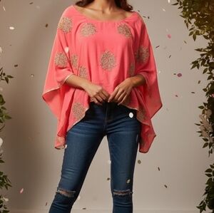 Elegant Coral Women's Top Tunic Top Poncho Indian Kurta